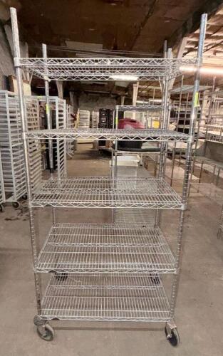 36" X 24" FIVE TIER WIRE SHELF ( ON CASTERS )