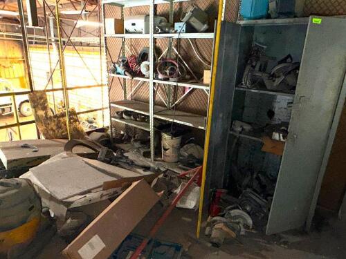 (1) LOT OF ASSORTED SHELVING AND NON WORKING TOOLS.