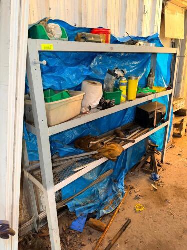 72" WOODEN SHELF W/ CONTENTS -