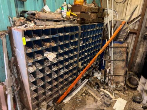 METAL HARDWARE BIN ORGANIZER W/ CONTENTS .