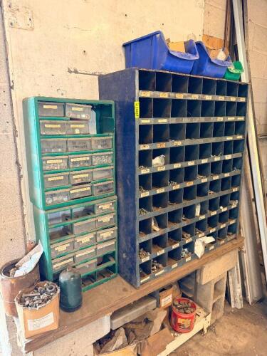 METAL HARDWARE BIN ORGANIZER W/ CONTENTS .