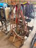 OXY-ACETYLENE TORCH CART WITH HOSES, TORCH HANDLE, AND REGULATOR COMPONENTS, INCLUDES DUAL HOSE SET (RED/GREEN), METAL CYLINDER CART WITH WHEELS