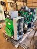 CK POWER INDUSTRIAL DIESEL GENERATOR SET MOUNTED ON SKID FRAME WITH CONTROL PANEL, ANALOG GAUGES, RADIATOR COOLING SYSTEM, EXPOSED ENGINE WITH TURBOCHARGER, EXHAUST STACK, AND WIRING HARNESS, INCLUDES BREAKER PANEL AND FUEL/WATER SEPARATOR, USED CONDITION