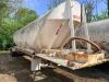 FRUEHAUF PNEUMATIC DRY BULK TANK TRAILER WITH ALUMINUM TANK, MULTIPLE HOPPER BOTTOM DISCHARGE, REAR AIR CONTROLS, AND DUAL AXLE CONFIGURATION. UNIT SHOWS HEAVY RUST ON FRAME AND COMPONENTS, WEATHERING, AND OVERALL AGE-RELATED WEAR. INCLUDES LADDER ACCESS,
