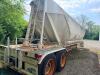 FRUEHAUF PNEUMATIC DRY BULK TANK TRAILER WITH ALUMINUM TANK, MULTIPLE HOPPER BOTTOM DISCHARGE, REAR AIR CONTROLS, AND DUAL AXLE CONFIGURATION. UNIT SHOWS HEAVY RUST ON FRAME AND COMPONENTS, WEATHERING, AND OVERALL AGE-RELATED WEAR. INCLUDES LADDER ACCESS, - 3