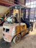 YALE PNEUMATIC FORKLIFT WITH SOLID TIRES, LP PROPANE SYSTEM, OVERHEAD GUARD, SIDE SHIFT CONTROL LEVERS. COMES W/ LP TANK. EQUIPPED WITH FORKS AND STANDARD MAST ASSEMBLY. HOUR METER READS 12,667 HOURS. - 4