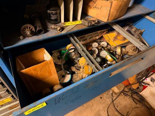 FOUR DRAWER METAL LATERAL CABINET.OGRANIZER W/ CONTENTS .