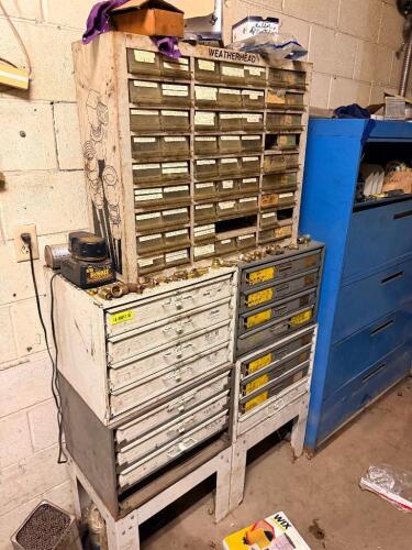 METAL HARDWARE BIN ORGANIZER W/ CONTENTS .
