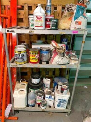 CONTENTS OF SHELF - ASSORTED CHEMICALS AND CLEANERS.