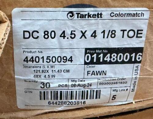 (2) BOXES TARKETT COLORMATCH VINYL WALL BASE TOE PIECES, MODEL DC 80 4.5 X 4 1/8