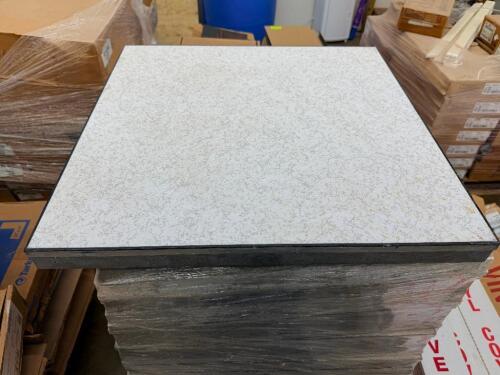 (12) 24" X 24" RAISED ACCESS FLOOR PANELS WITH LAMINATE SURFACE FINISH, STACKED IN BULK ON PALLET WITH METAL GRID BACKING