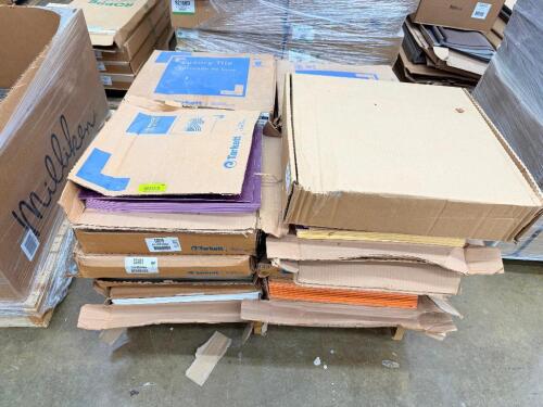 PALLET OF ASSORTED 12" X 12" ARMSTRONG VINYL TILE IN ASSORTED COLORS.