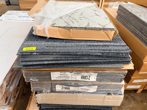 (3) CASES OF 24" X 24" GREY AND BLACK OFFICE CARPET SQUARES.