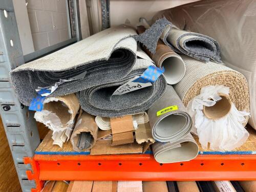 (1) LOT OF ASSORTED ROLLS OF CARPET AND VINYL FLOORING.