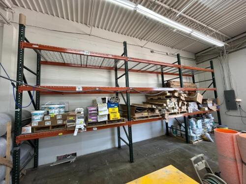 (3) SECTIONS OF 10' X 48" PALLET RACKING. INCLUDES (4) UPRIGHTS AND (18) UPRIGHTS, AND WIRE DECKING.