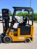 CATERPILLAR FORKLIFT WITH SOLID TIRES, OVERHEAD GUARD, SIDE BATTERY COMPARTMENT, MULTI-STAGE MAST, FORK ATTACHMENT WITH SIDE PLATE, OPERATOR SEAT WITH CONTROLS, DASH DISPLAY, HOUR METER 3468.6 HOURS