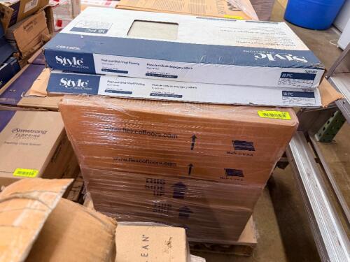 (8) BOXES VINYL FLOORING MATERIAL INCLUDING PEEL AND WALL BASE, AND ROLLED BASE