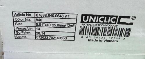 (22) BOXES OF LAMINATE FLOORING CARTONS WITH UNICLIC LOCKING SYSTEM,