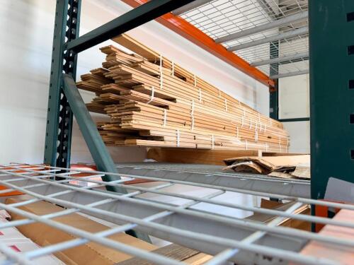 (150) PIECES OF TONGUE AND GROOVE HARDWOOD FLOORING BOARDS, NATURAL WOOD FINISH, BUNDLED IN STRAPS