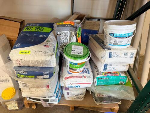 PALLET AND CONTENTS - ASSORTED GROUT, COMPOUND AND ASSORTED CHEMICALS.