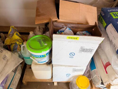 PALLET AND CONTENTS - ASSORTED GROUT, COMPOUND AND ASSORTED CHEMICALS.