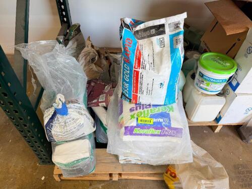 PALLET AND CONTENTS - ASSORTED GROUT, COMPOUND AND ASSORTED CHEMICALS.