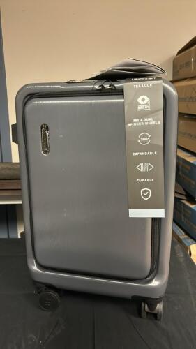 NEW, GREY CARRY ON LUGGAGE SUIT CASE WITH ADDITIONAL HARD CASE INSIDE