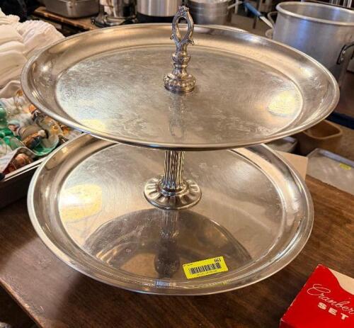 TWO TIER STAINLESS DESSERT STAND / SERVER.