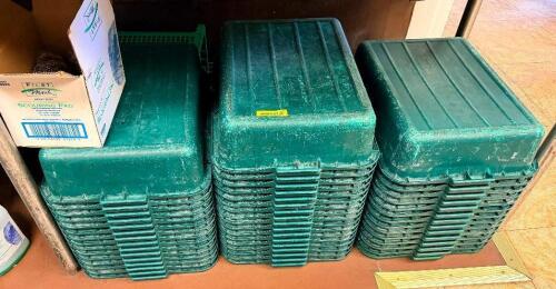 (1) LOT OF GREEN PLASTIC BUS TUBS.