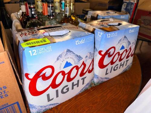 (3) TWELVE PACKS OF COORS LIGHT BOTTLE BEER AND (1) CASE OF BUSCH LIGHT BOTTLES.