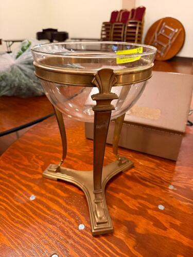 CHAMPAGNE BOTTLE STAND W/ GLASS BOWL.