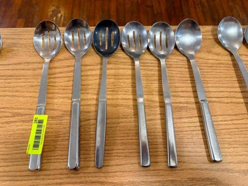 (6) SLOTTED STAINLESS SERVING SPOONS.