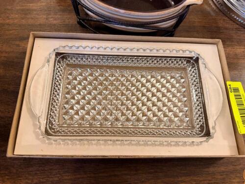 VINTAGE CUT GLASS CRANBERRY SET SERVING TRAY WITH ORIGINAL BOX