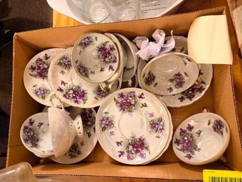RIVIERA JAPAN HAND PAINTED VIOLET FLORAL CHINA ASSORTMENT INCLUDING CUPS, SAUCERS & PLATES