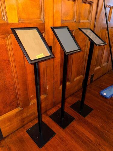 (3) METAL MENU DISPLAY READERS W/ STANDS.