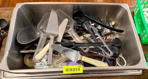 (1) STAINLESS INSERT W/ CONTENTS - ASSORTED UTENSILS.