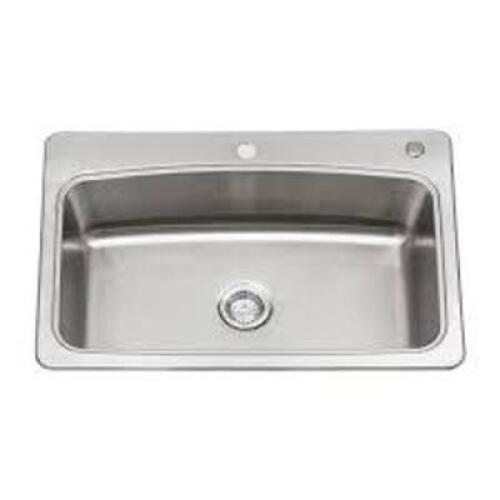 All-in-One Stainless Steel 33 in. 2-Hole Single Bowl Drop-in Kitchen Sink