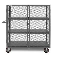 (1) DUAL-LATCH WELDED MESH SECURITY CART WITH FIXED SHELVES