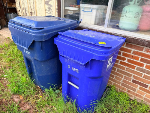 (2) BLUE PLASTIC TRASH CANS