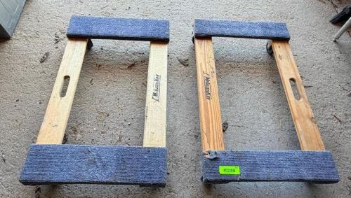 (2) FOUR-WAY DOLLYS. WOODEN.