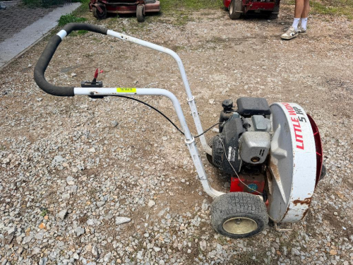 LITTLE WONDER WALK-BEHIND LEAF BLOWER, MODEL SH0 5HP (SUBURBAN HIGH OUTPUT SERIES), PUSH STYLE WITH FRONT SWIVEL WHEEL, STEEL HOUSING, AND REAR DISCHARGE