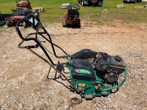 RYAN WALK-BEHIND SOD CUTTER WITH GAS ENGINE, BELT-DRIVEN CUTTING SYSTEM, ADJUSTABLE DEPTH CONTROL, AND STEEL FRAME