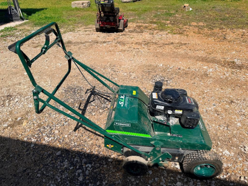 TURFCO WALK-BEHIND TURF AERATOR UNIT WITH HONDA GXV160 ENGINE, MANUAL PUSH CONFIGURATION, METAL FRAME CONSTRUCTION WITH CONTROL HANDLE AND ENGAGEMENT LEVER