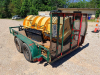 TANDEM AXLE UTILITY TRAILER WITH STEEL FRAME, WOOD DECK, AND MESH RAMP GATE. EQUIPPED WITH 2" BALL HITCH, MANUAL JACK, AND TRAILER LIGHT WIRING. SHOWS SURFACE RUST, PAINT WEAR, AND TIRE WEAR CONSISTENT WITH USE. - 7