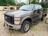 FORD F-250 SUPER DUTY XL EXTENDED CAB FLATBED TRUCK WITH STEEL UTILITY BED, HEADACHE RACK, TOW HITCH, AND SIDE STEPS.