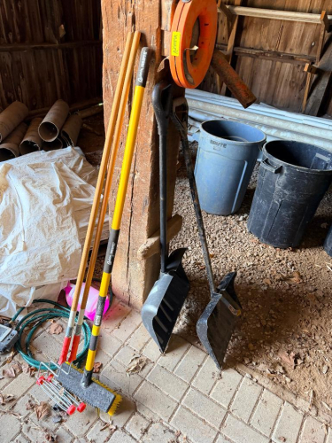 (2) SNOW SHOVELS, BRUSHES, AND EXTENSION CORDS.