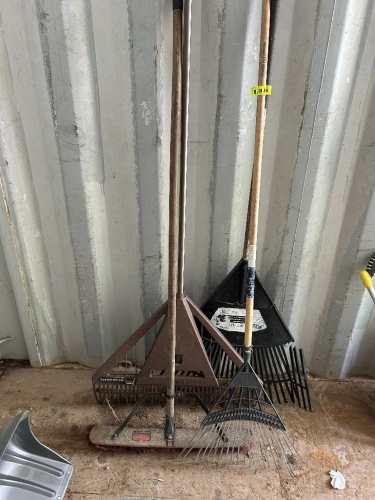 (3) ASSORTED RACKS AND (1) BROOM