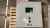 HOFFMAN ELECTRICAL CONTROL PANEL ENCLOSURE WITH PRE-WIRED TERMINAL BLOCKS, DIN RAIL COMPONENTS, STATUS INDICATOR LIGHTS, AND VIEWING WINDOW. STEEL NEMA-TYPE ENCLOSURE WITH LOCKING HANDLE. INTERIOR CONTAINS TERMINAL STRIPS, CIRCUIT PROTECTION COMPONENTS, A - 3