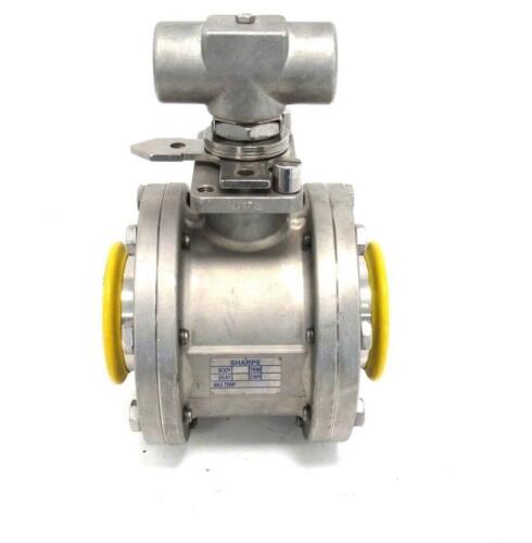 SHARPE STAINLESS STEEL SANITARY BALL VALVE WITH MANUAL LOCKING HANDLE.