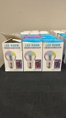 (9) LED RGB LIGHT BULBS W/ COLOR CHANGE REMOTE.